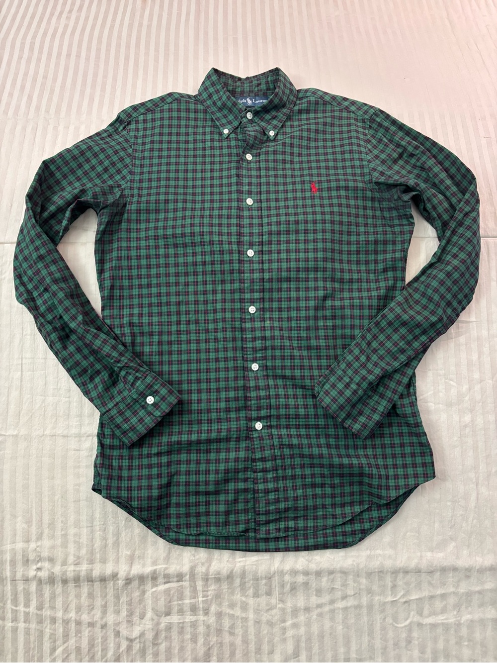 Ralph Lauren Shirt Mens Small Green Plaid Button Down Long Sleeve Casual